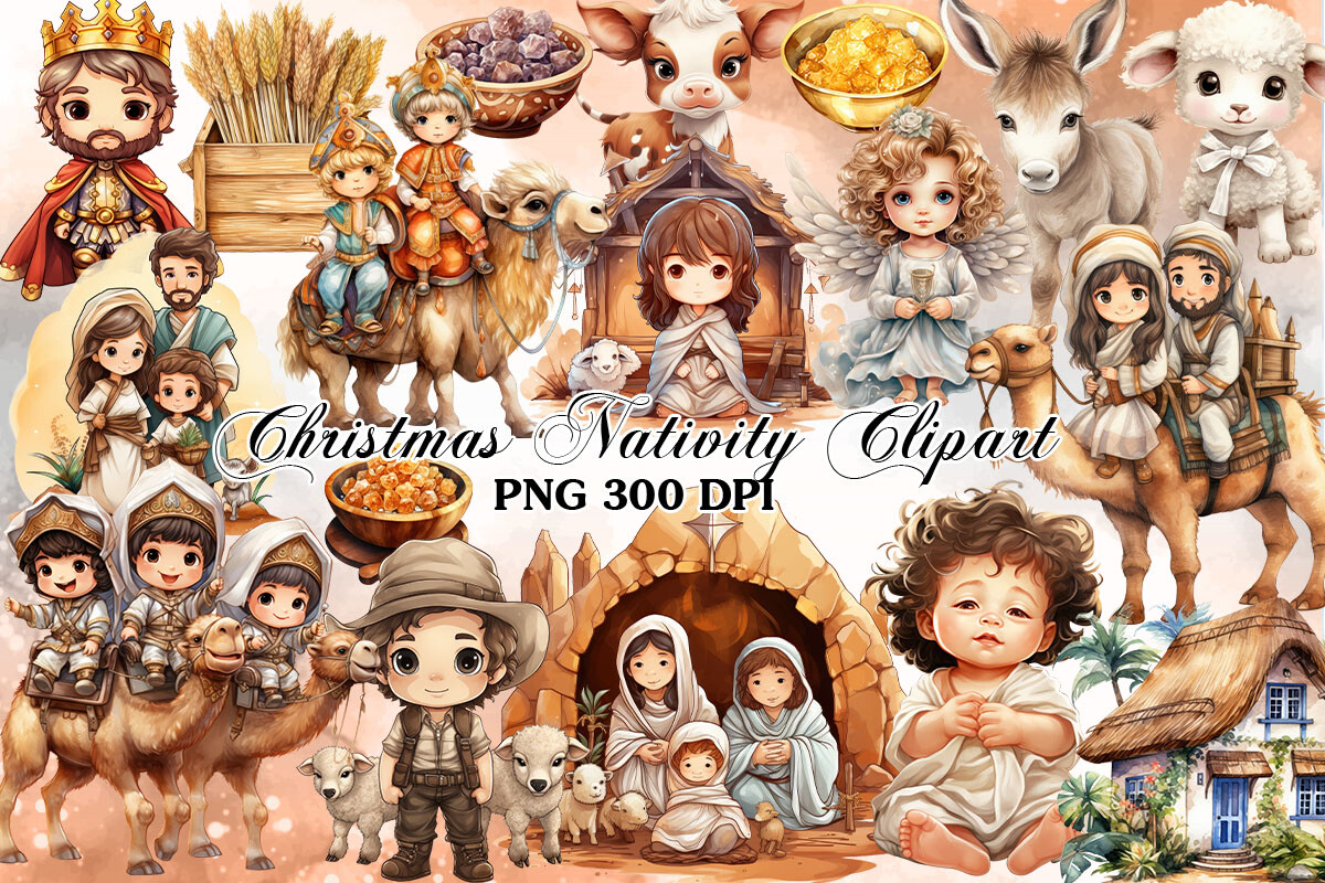 nativity stickers: Nineteen Cute Christmas Nativity Clipart PNGs original product preview