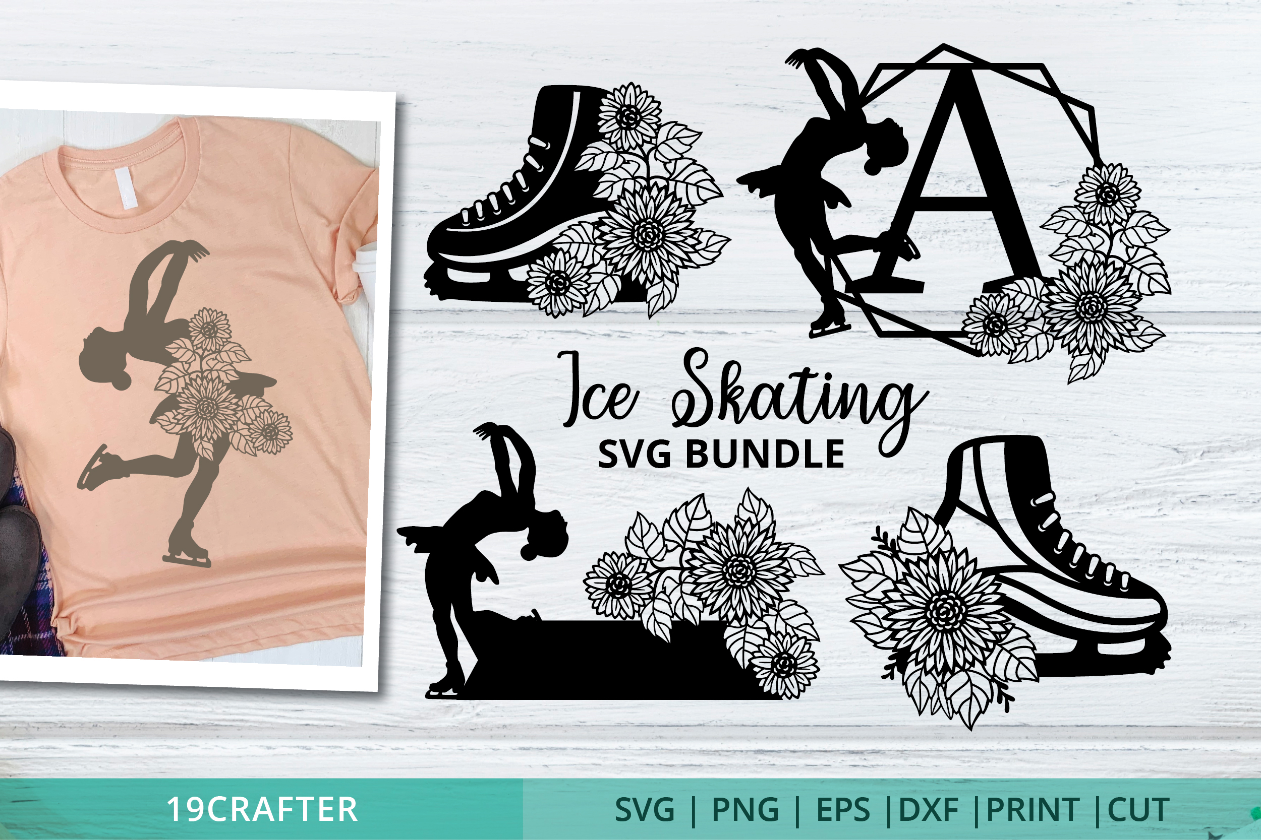 ice skating stickers: Floral Ice Skating SVG and PNG Design Bundle original product preview