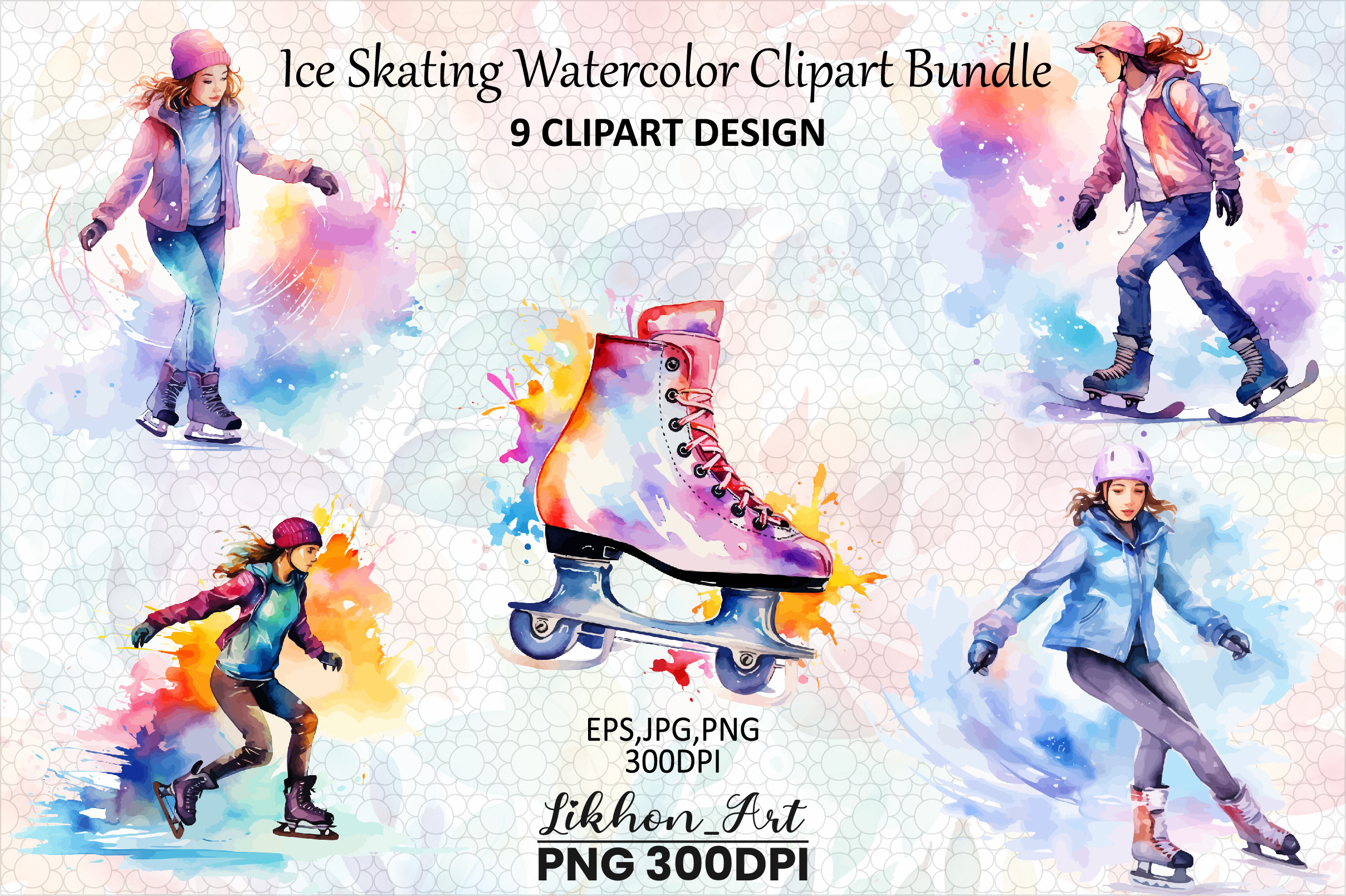 ice skating stickers: Nine Watercolor Ice Skating Designs in Three Formats original product preview