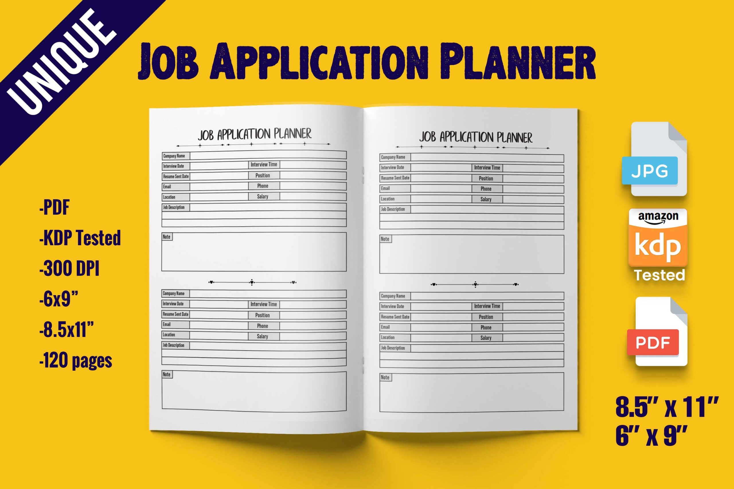 job application tracker templates: Job Application Planner Log in JPEG Format original product preview