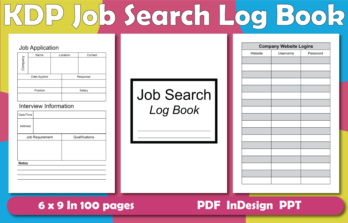 job application tracker templates: 100-Page Job Search Log with Interview Information original product preview