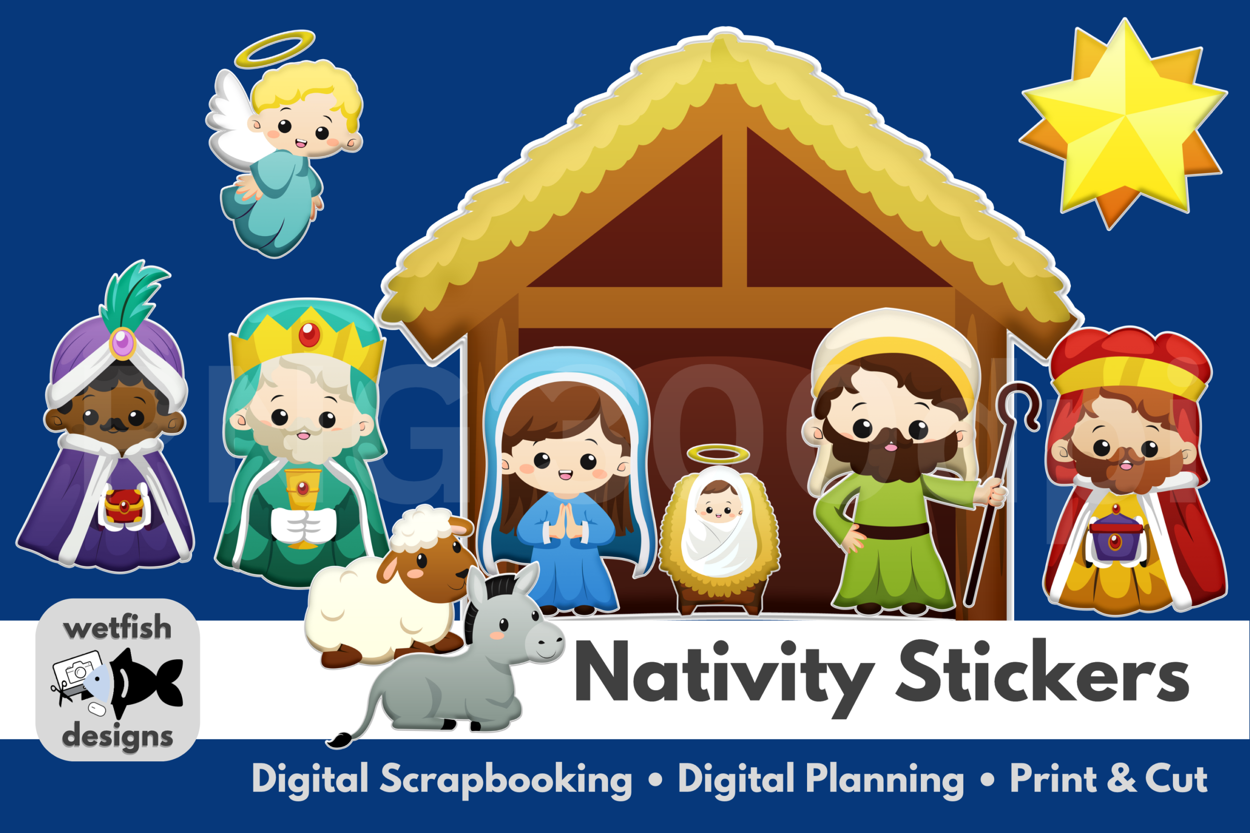 nativity stickers: Eleven Individual Nativity Stickers for Christmas Crafting original product preview