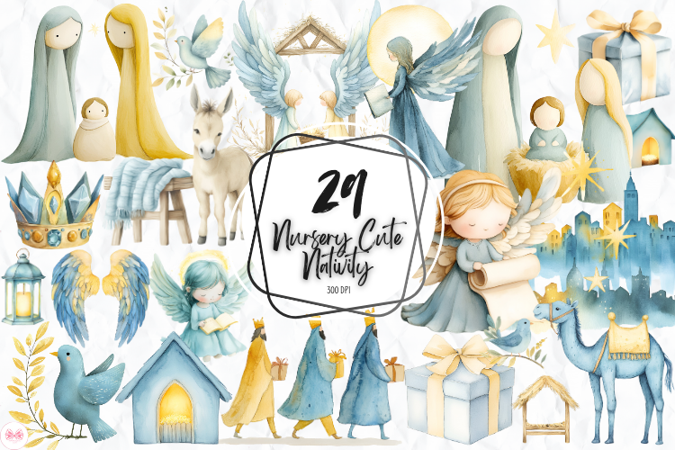 nativity stickers: Twenty-Nine Nursery-Style Nativity PNG Elements original product preview