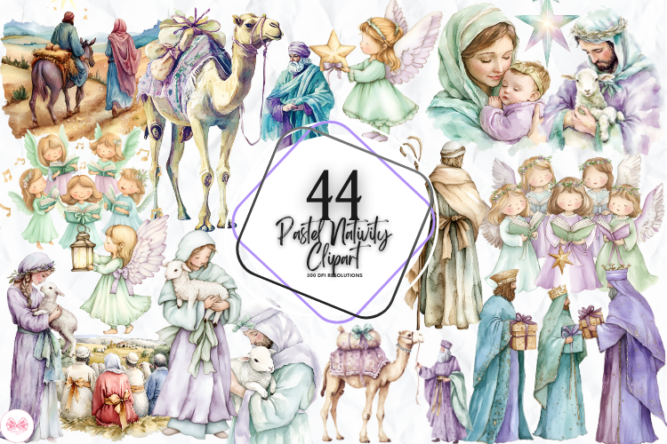 nativity stickers: Forty-Four Pastel Nativity Clipart Images original product preview