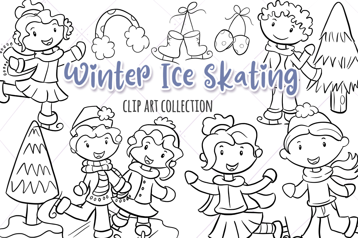 ice skating stickers: Winter Ice Skating Digital Stamps in Colour and Outline original product preview