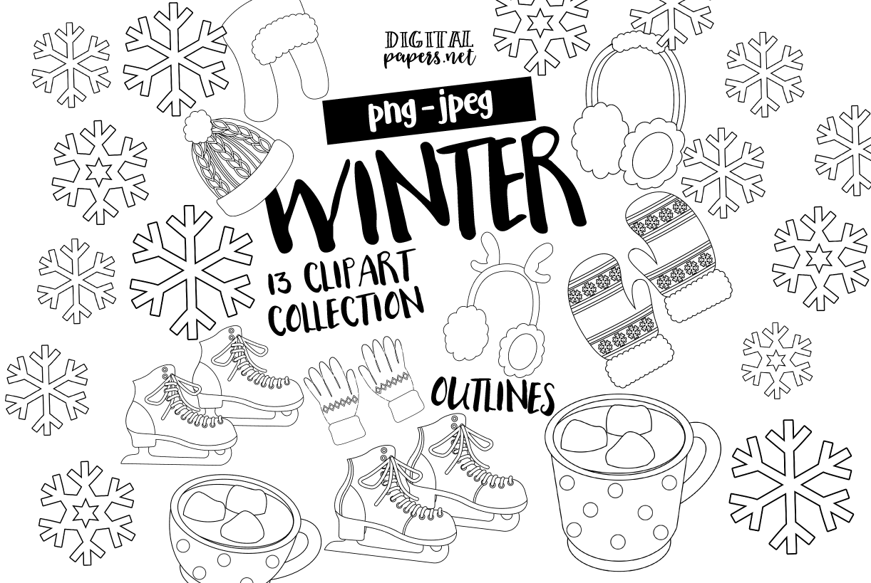 ice skating stickers: Winter Ice Skating Outline Clipart with PNG and JPEG Versions original product preview