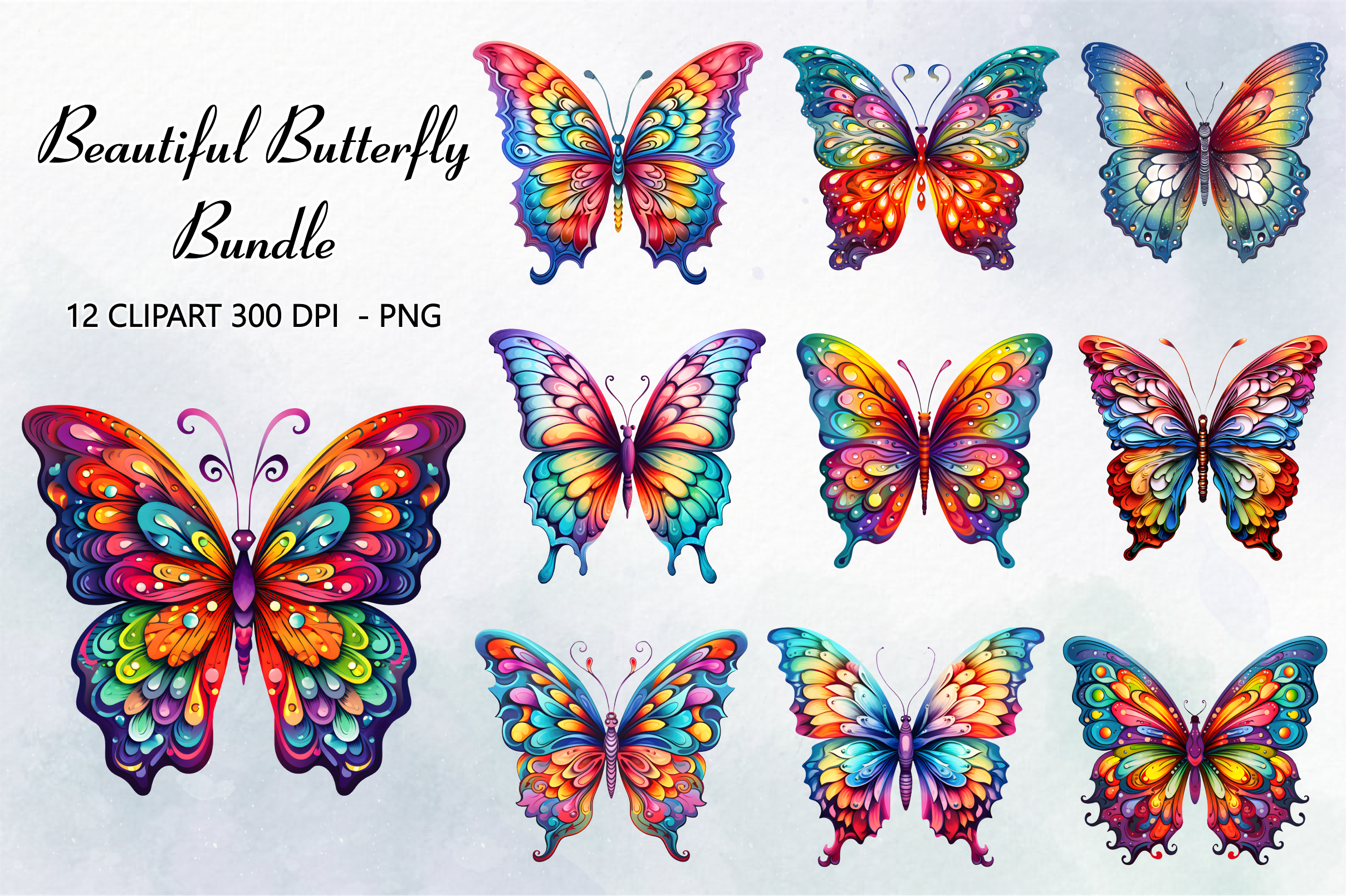 butterfly stickers: Twelve High-Resolution Butterfly Clipart PNGs original product preview