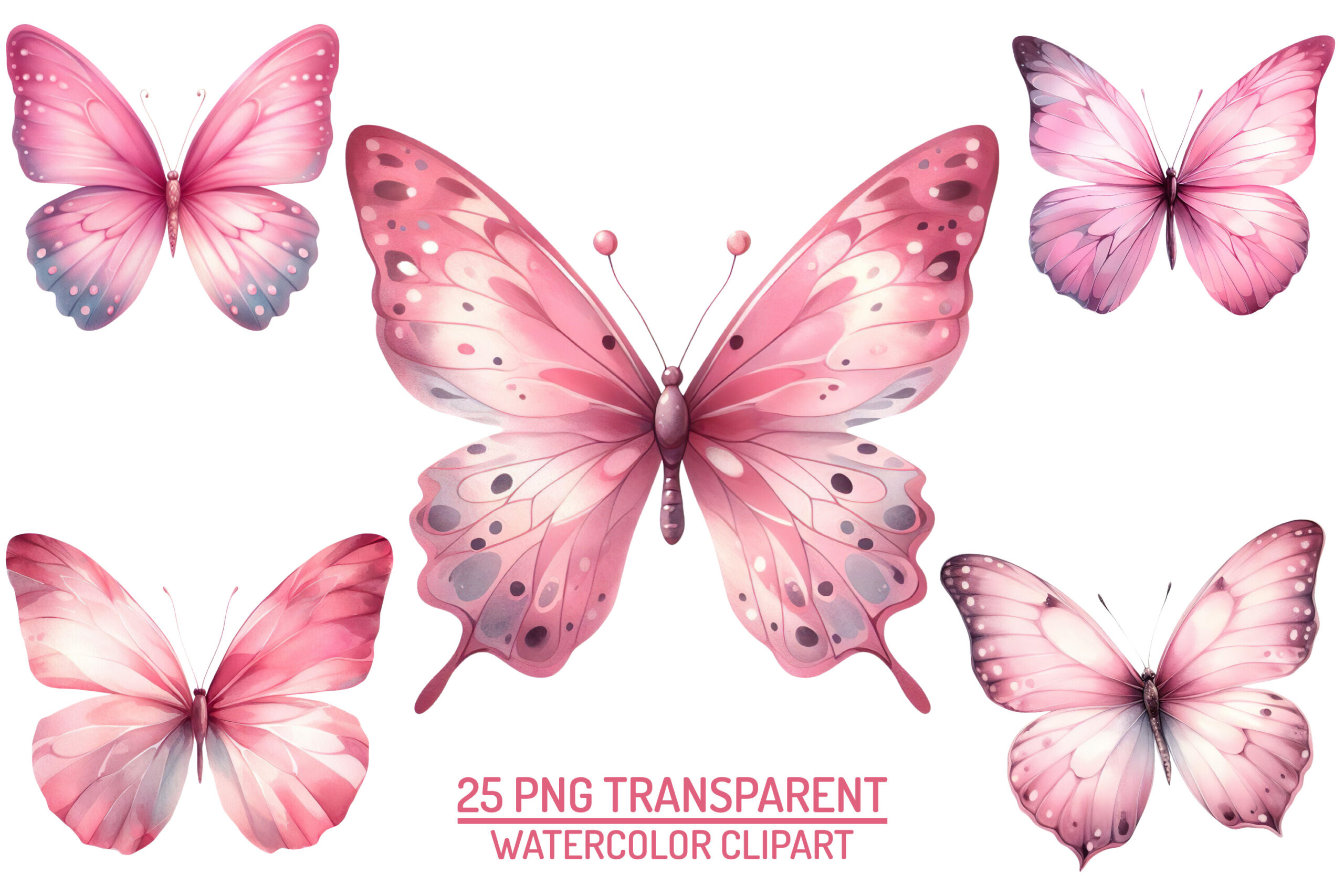 butterfly stickers: Twenty-Five Watercolor Butterfly PNGs on Square Canvases original product preview