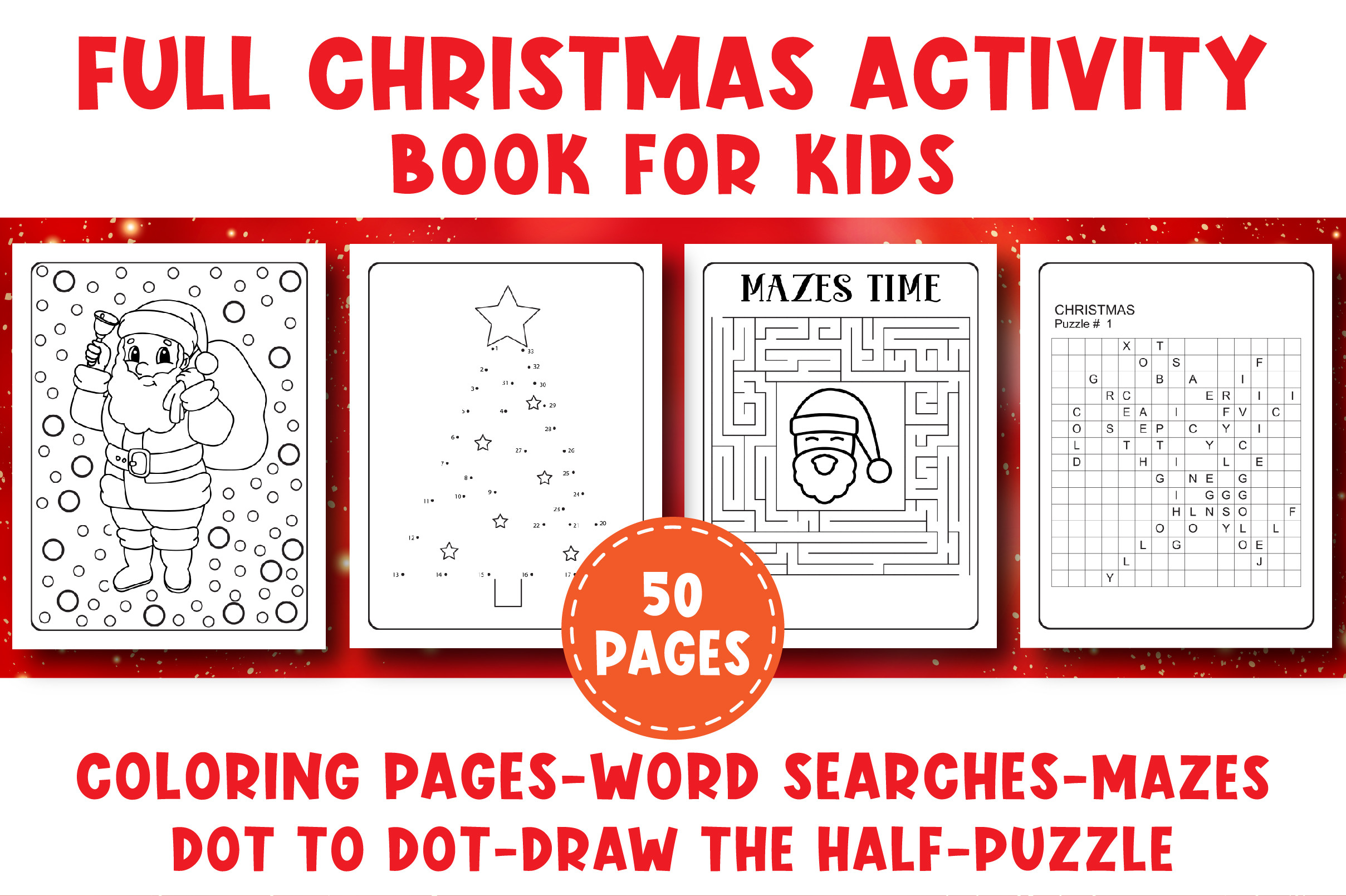 christmas activity books: Fifty-Page Black-and-White Christmas Activity Interior original product preview