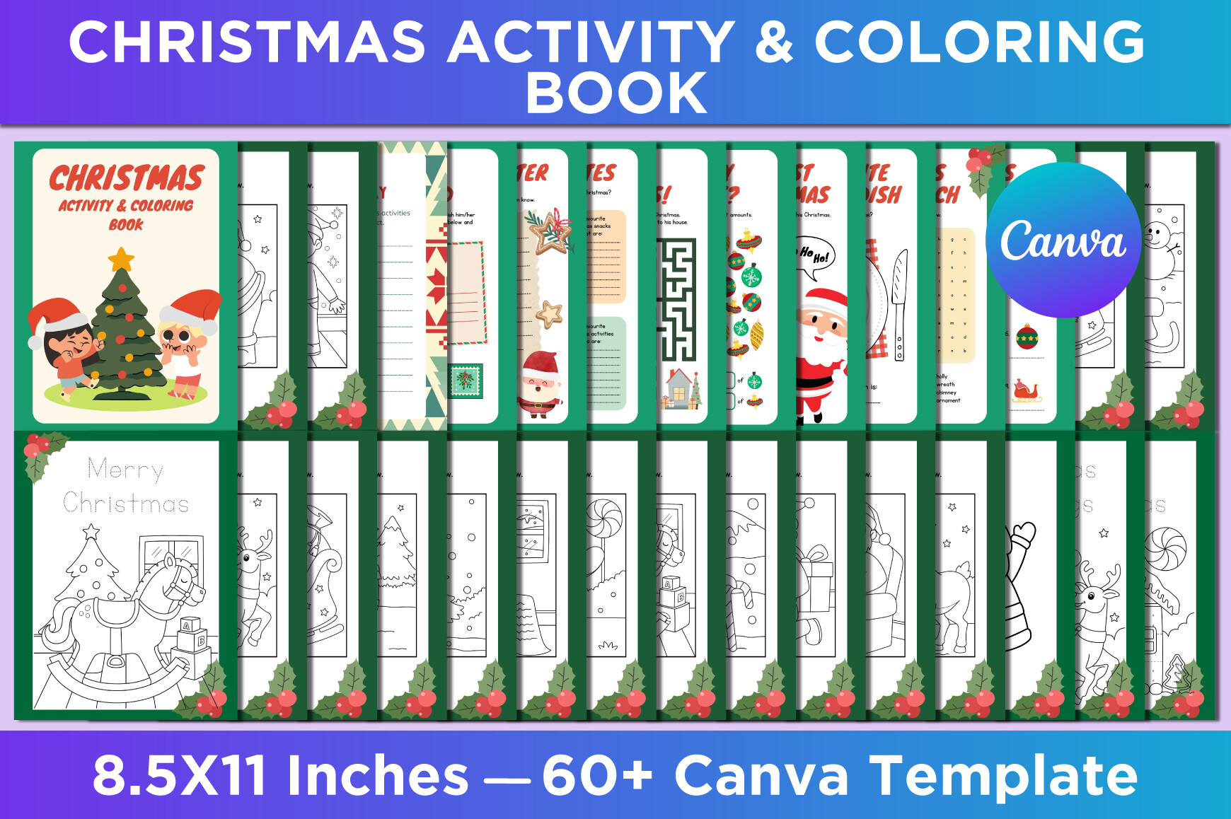 christmas activity books: Christmas Activity and Coloring Canva Collection with Sixty-Plus Templates original product preview