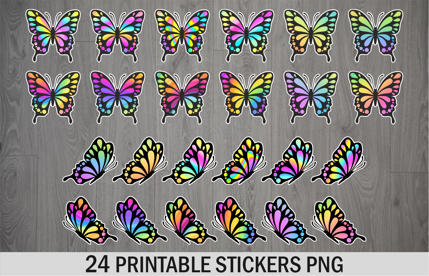 butterfly stickers: Neon Butterfly PNG Stickers with A4 and A5 Sheets original product preview