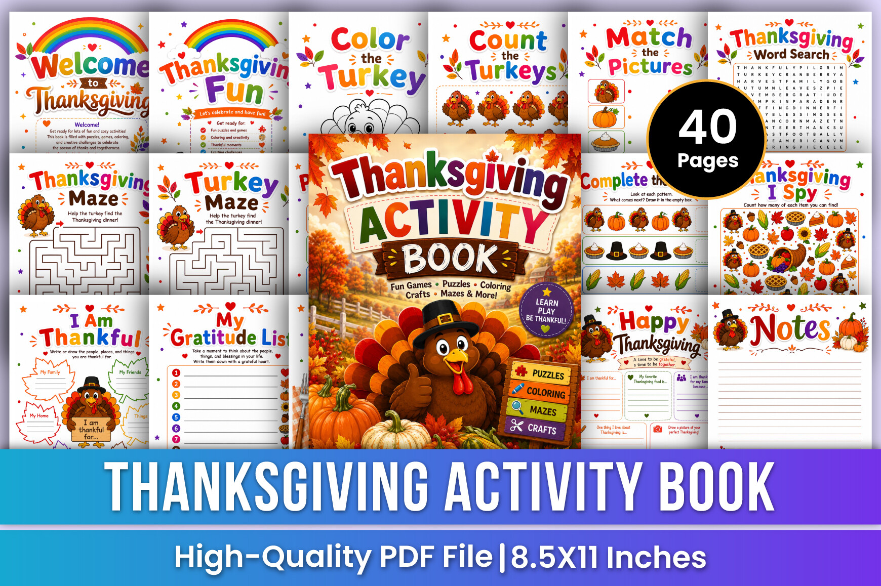 thanksgiving activity printables: Forty-Page Thanksgiving Activity and Memory Workbook original product preview