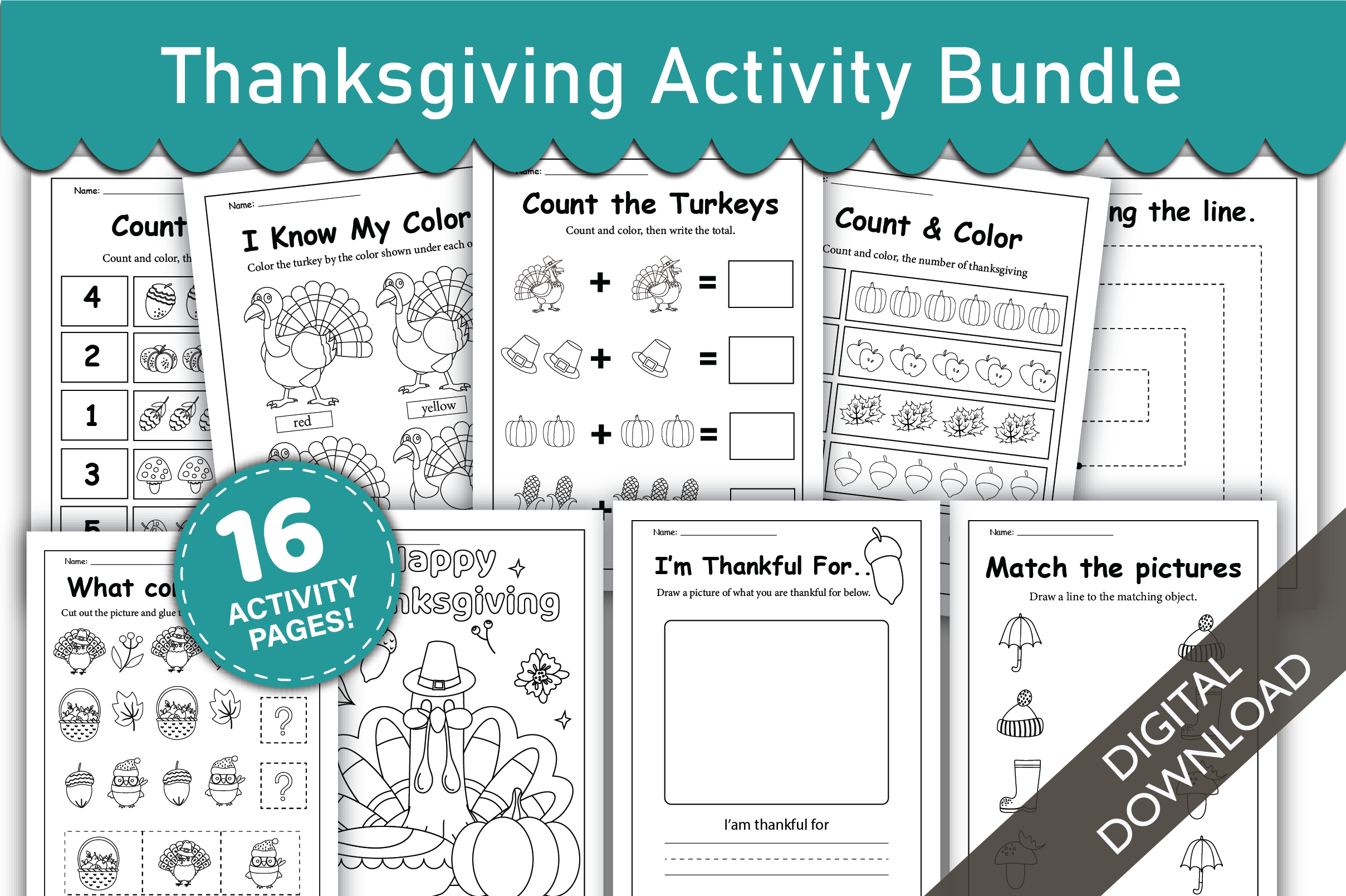 thanksgiving activity printables: Thanksgiving Activity Bundle with Crafts and Gratitude Prompts original product preview