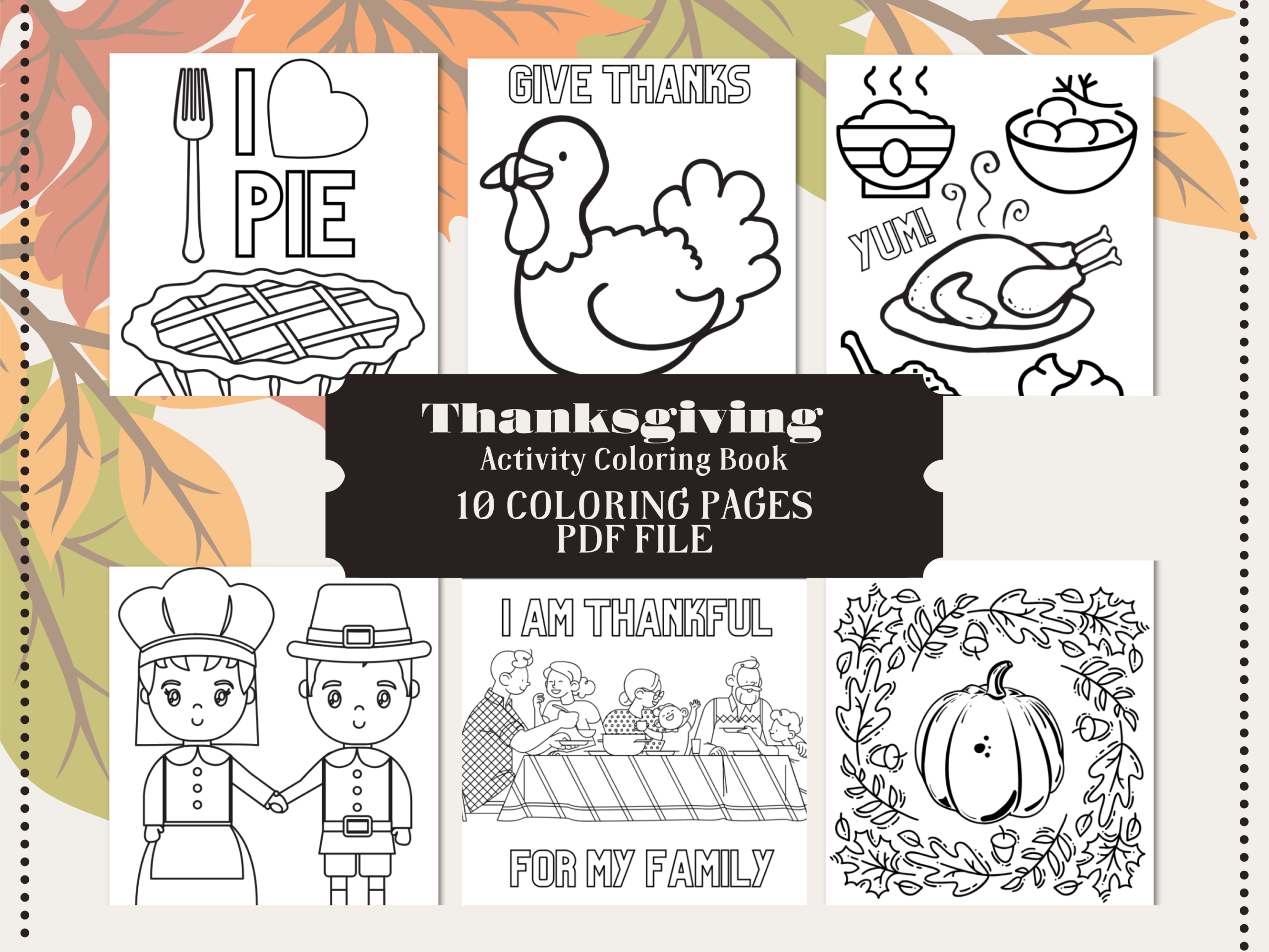thanksgiving activity printables: Ten Thanksgiving Coloring Pages for a Quiet Activity Break original product preview