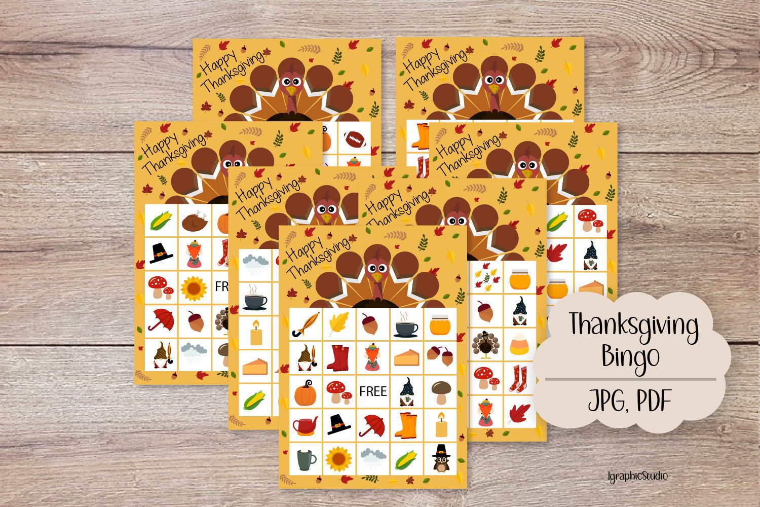 thanksgiving activity printables: Twenty Thanksgiving Bingo Cards with Calling Cards original product preview