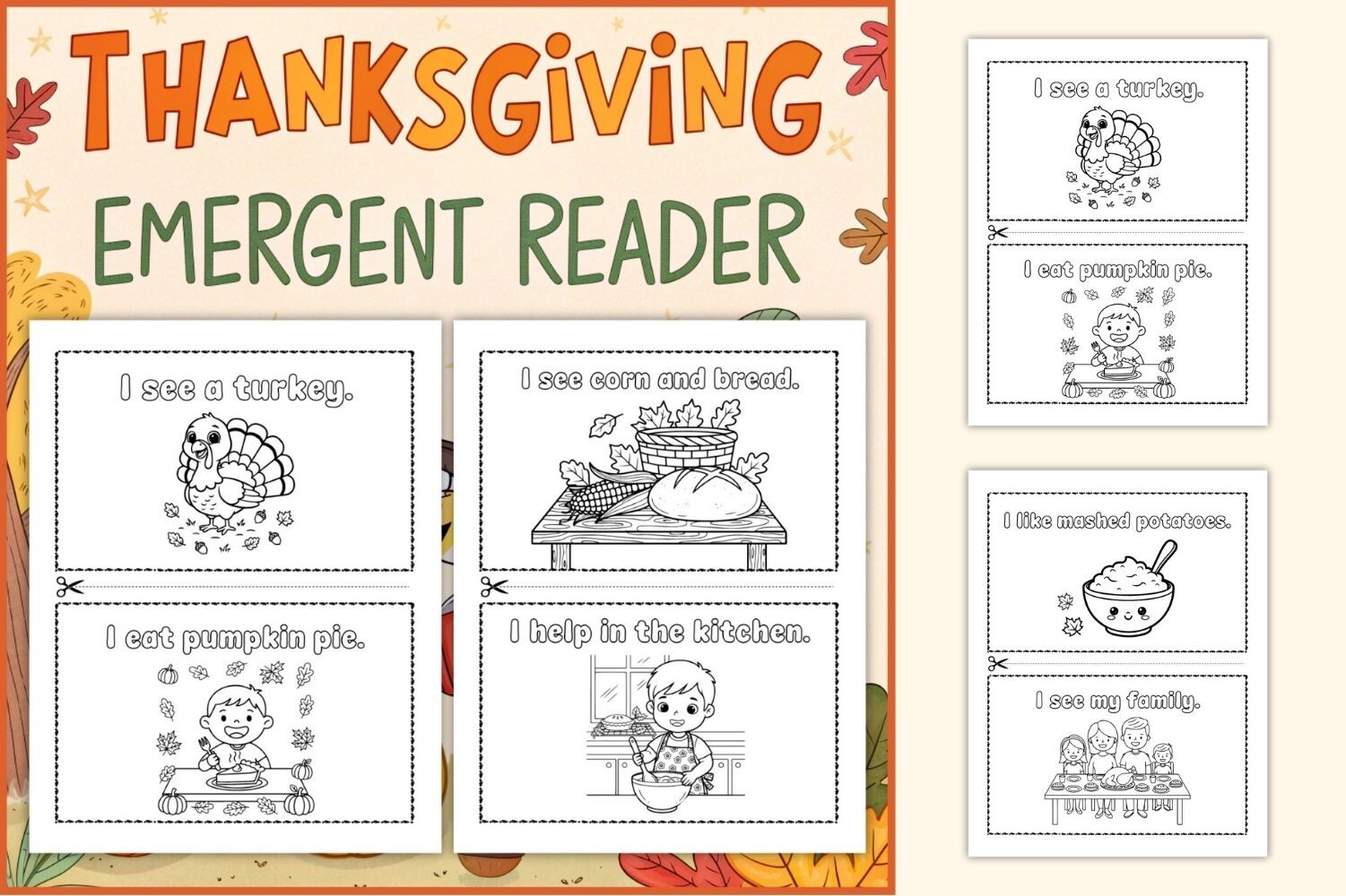 thanksgiving activity printables: Six-Page Thanksgiving Emergent Reader Mini Book original product preview