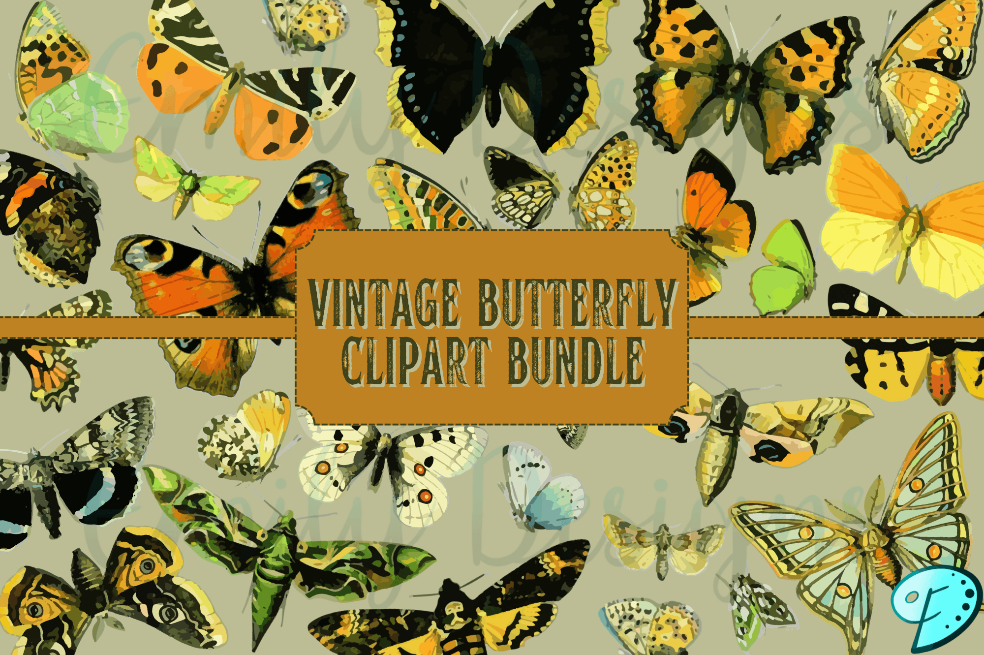 butterfly stickers: Twenty-Nine Vintage Butterfly PNGs original product preview
