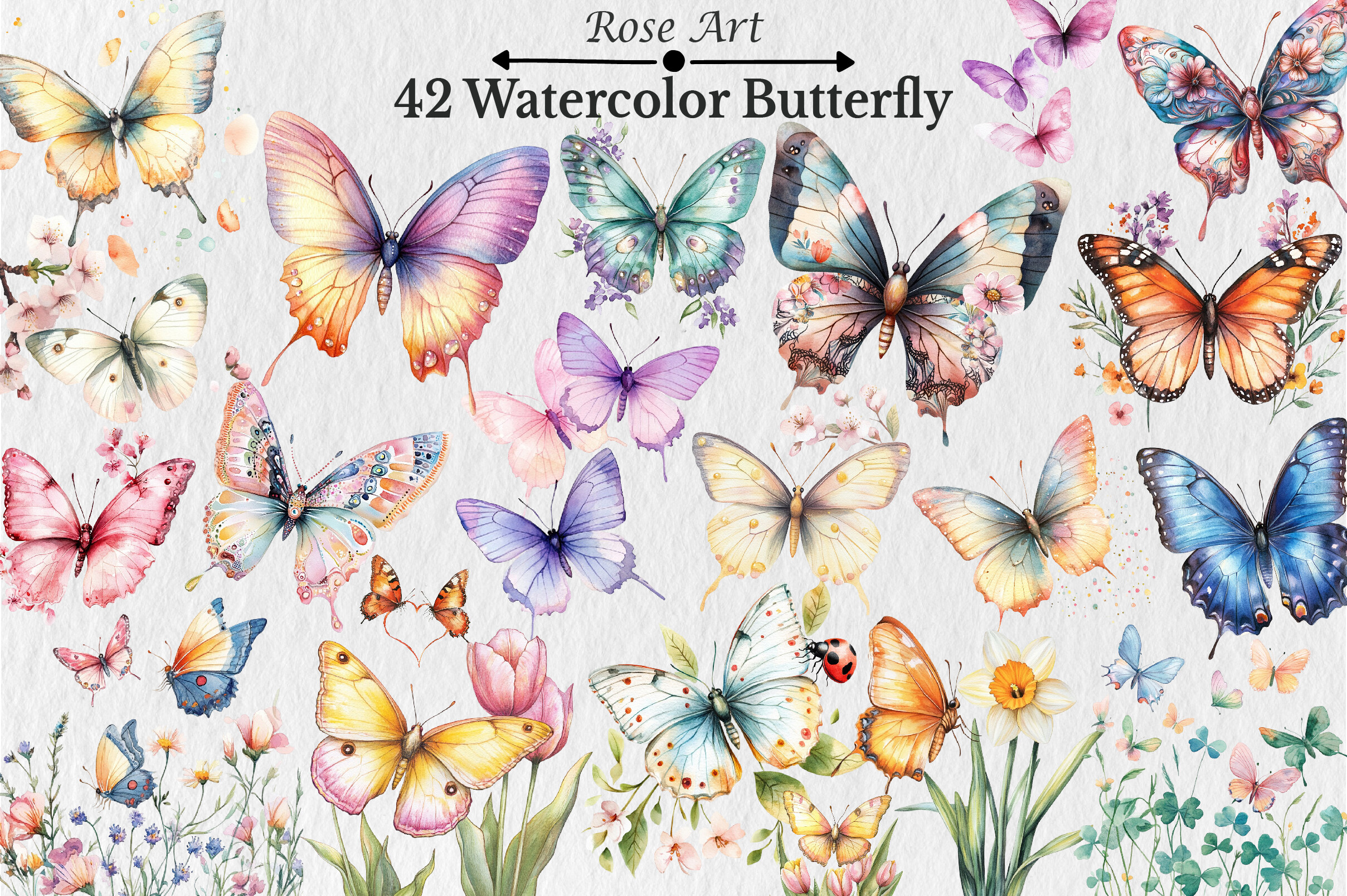 butterfly stickers: Forty-Two Watercolor Butterfly PNGs for Custom Layouts original product preview