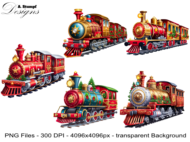 christmas train stickers: Five Christmas Train Clip Arts at 4096 Pixels original product preview