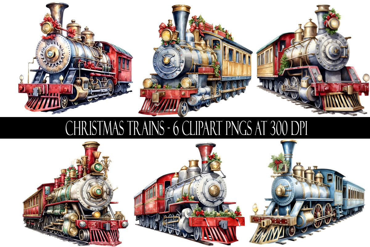 christmas train stickers: Six Transparent Christmas Train Designs original product preview