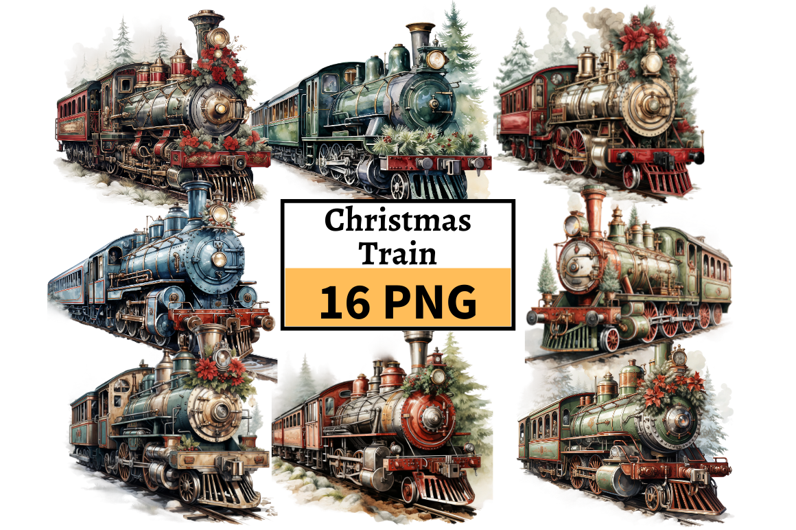 christmas train stickers: 16 Christmas Train Illustrations original product preview