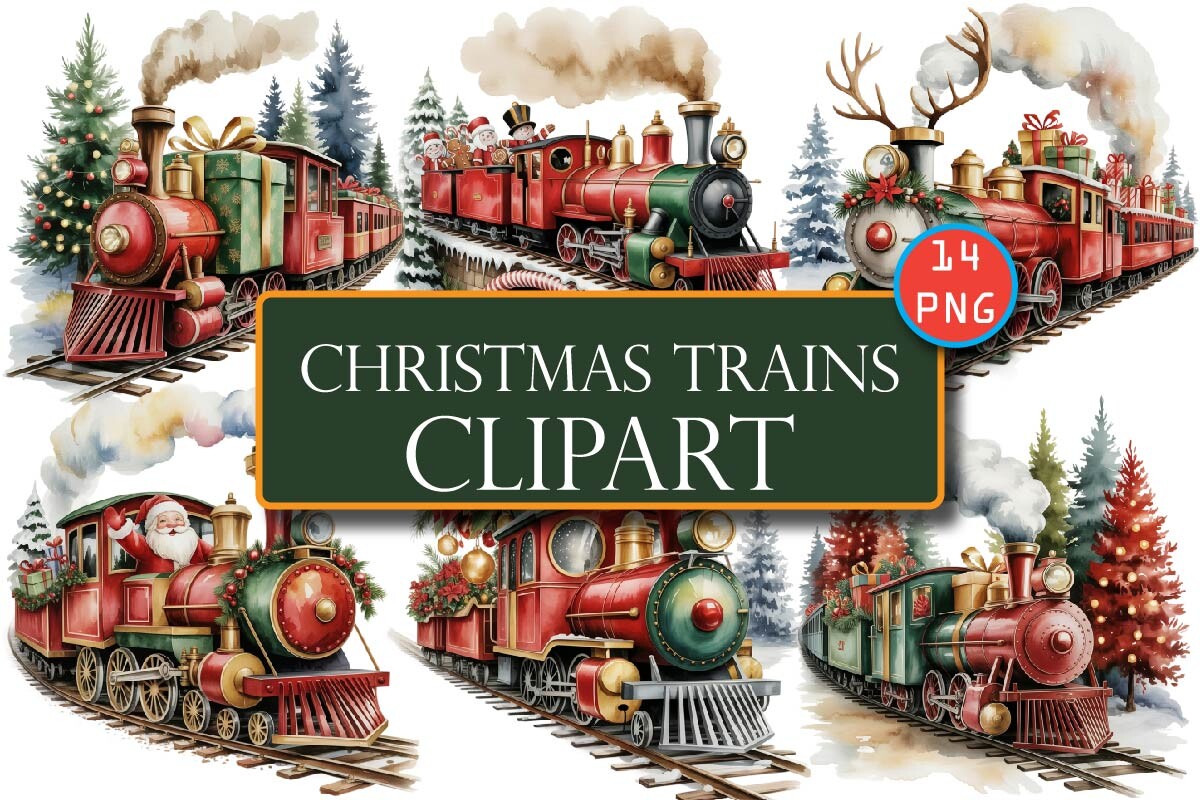 christmas train stickers: 14 Christmas Train PNGs at 3600 Pixels original product preview
