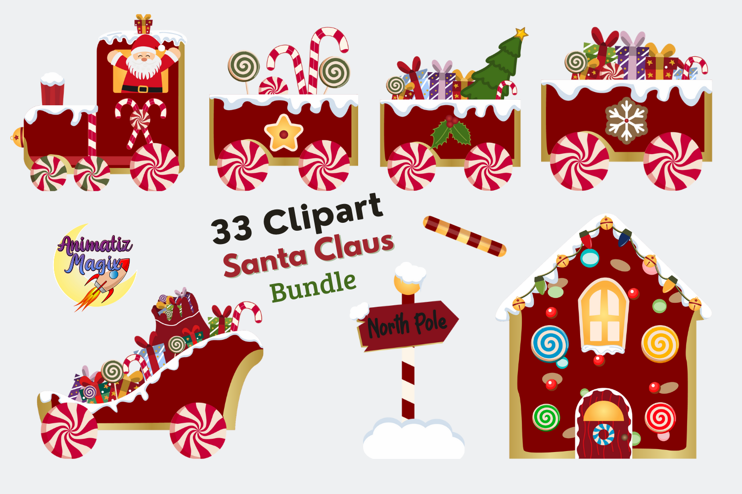 christmas train stickers: Santa Train Alphabet Clipart Bundle original product preview