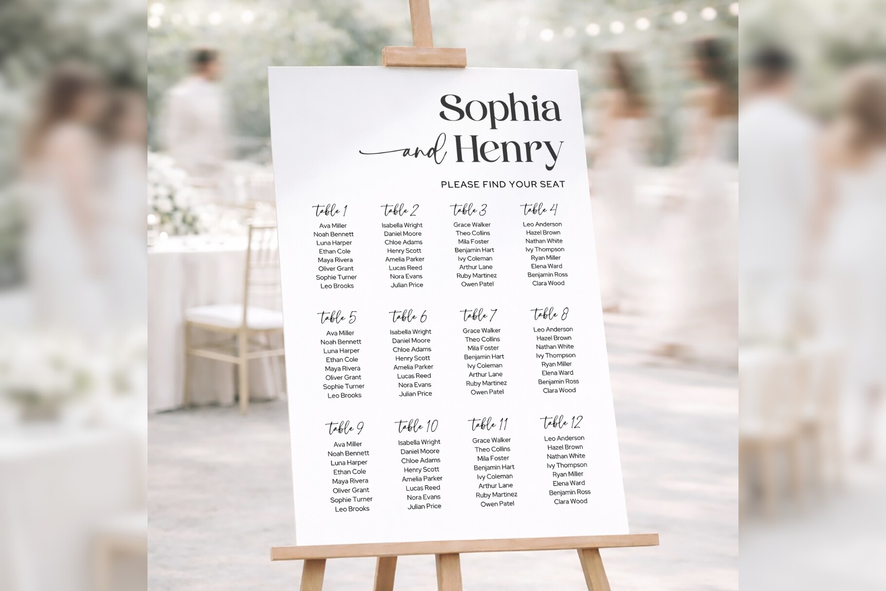 wedding seating chart templates: Minimal Seating Chart Organized by Table original product preview