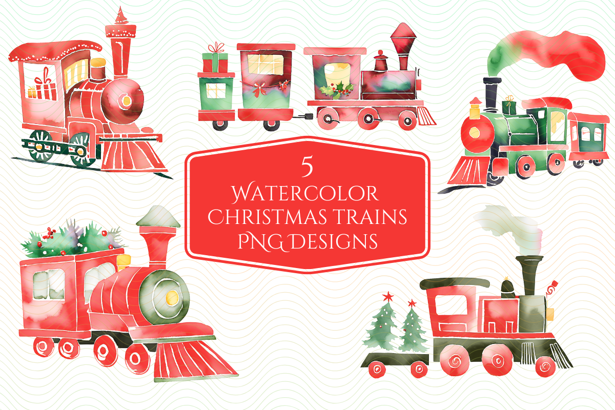 christmas train stickers: Five Watercolor Christmas Trains for Custom Layouts original product preview