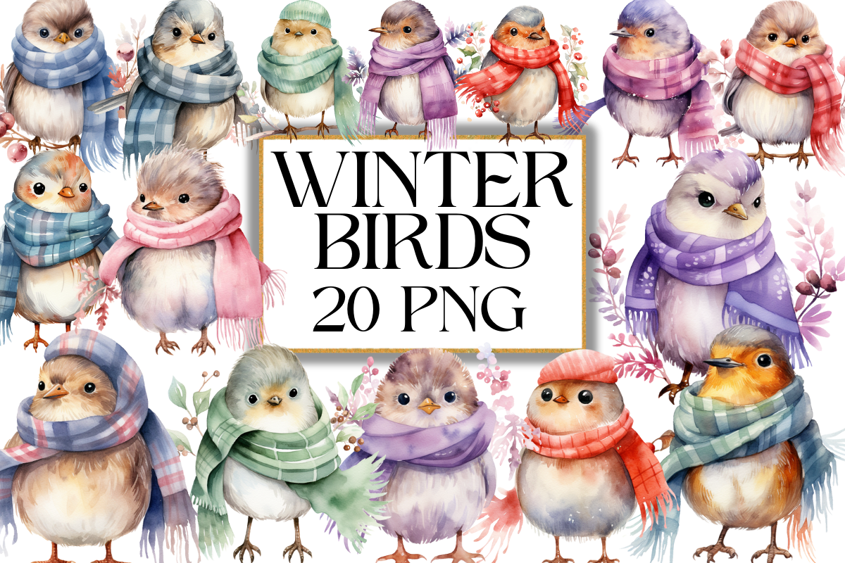 winter bird stickers: Watercolor Winter Bird Clipart original product preview