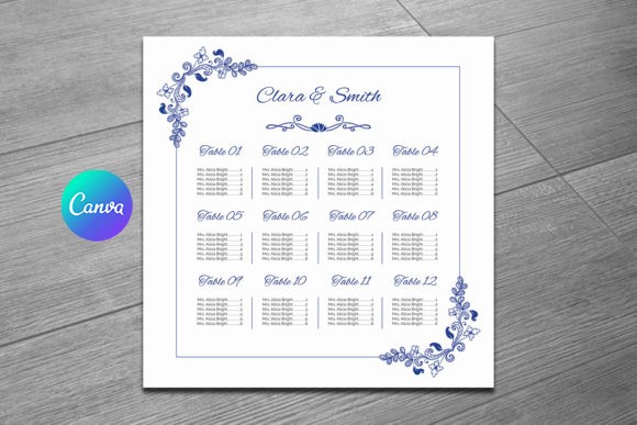 wedding seating chart templates: 22-Inch Square Chart for Word or InDesign original product preview