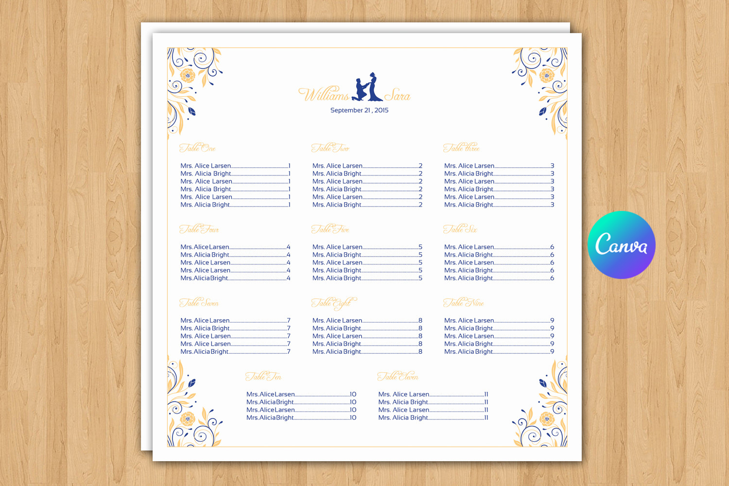 wedding seating chart templates: Square InDesign and Word Seating Chart original product preview