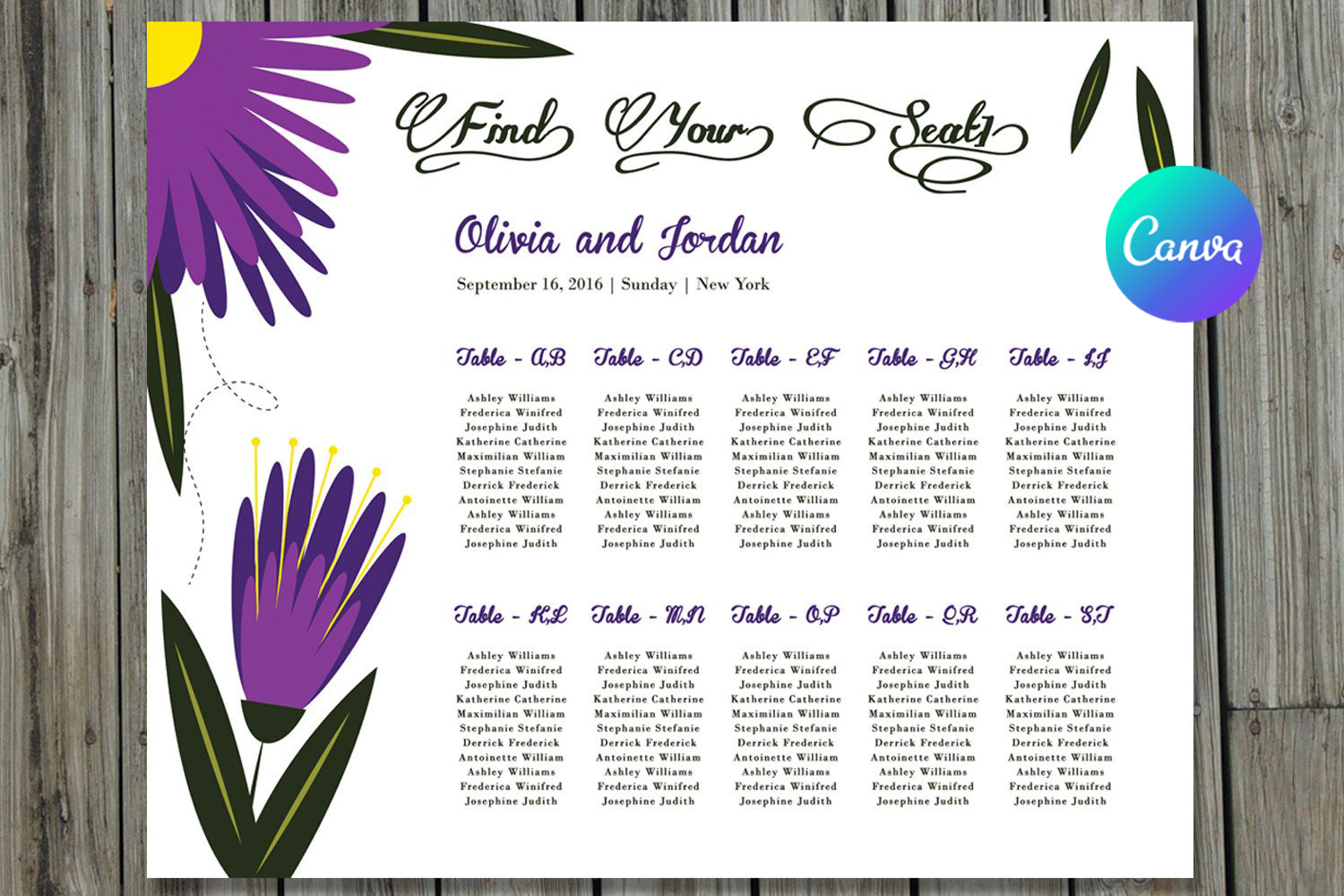 wedding seating chart templates: 22×18-Inch Floral Word Seating Template original product preview