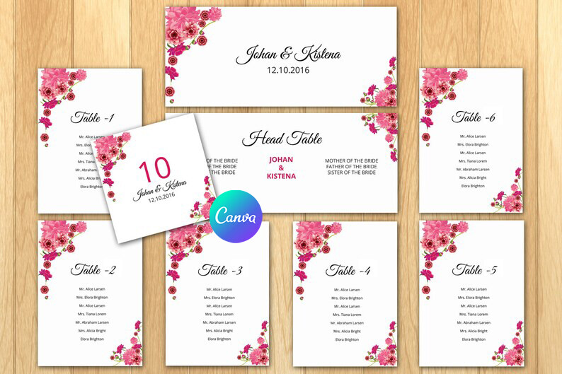 wedding seating chart templates: Modular Table Lists, Header Cards and Number Tents original product preview