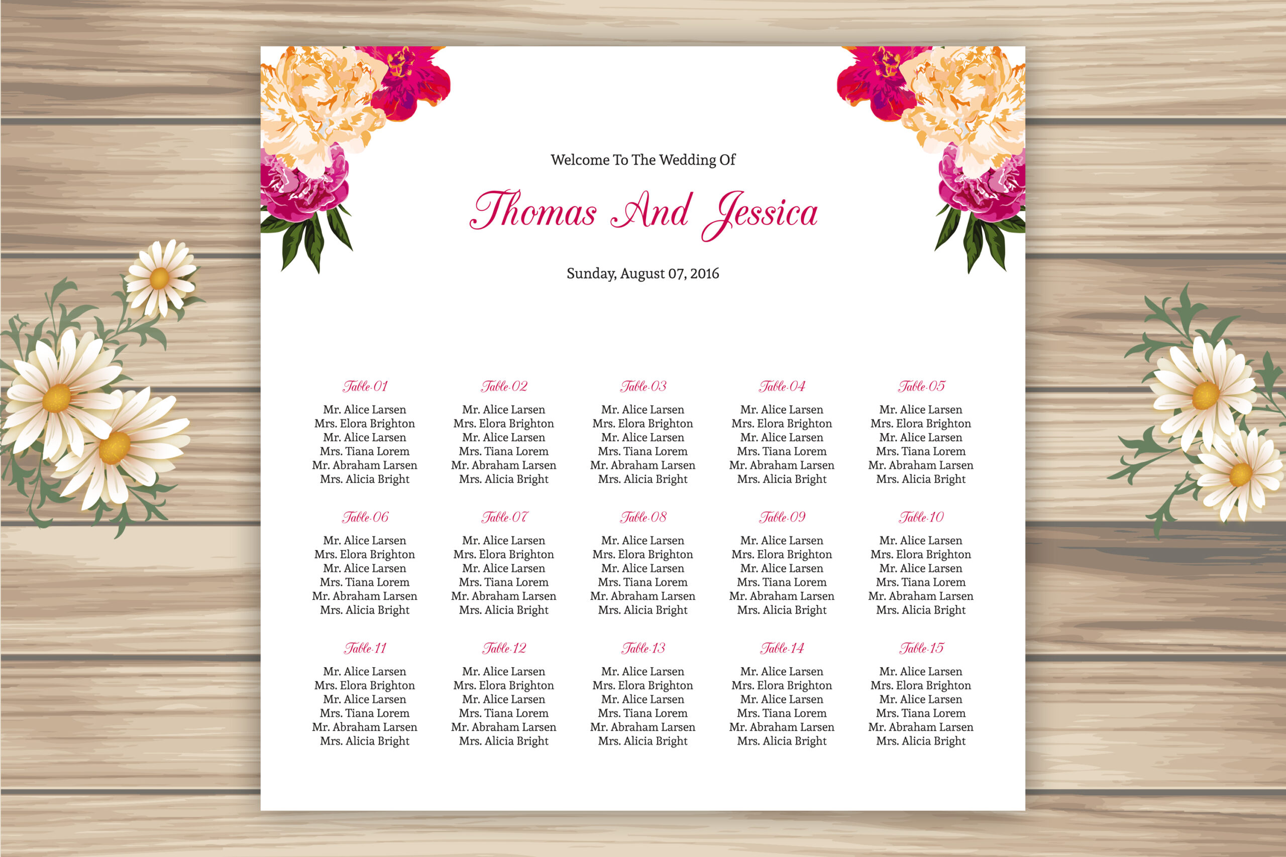 wedding seating chart templates: Watercolor Floral Square Chart in DOCX and PSD original product preview