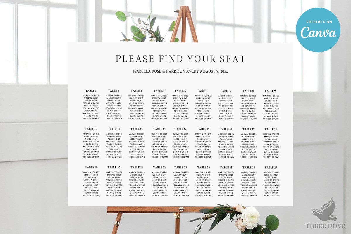wedding seating chart templates: Landscape Canva Seating Chart with Tutorial original product preview