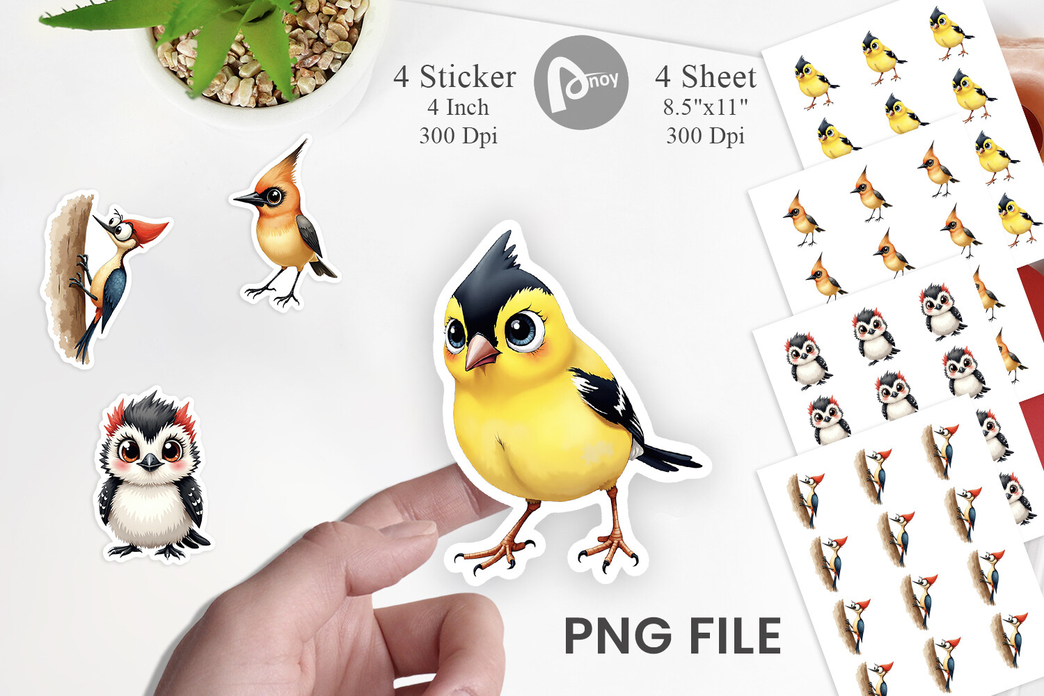 winter bird stickers: Whimsical Winter Bird Stickers with Printable Sheets original product preview