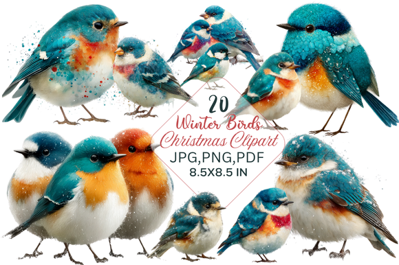winter bird stickers: Winter Birds Christmas Clipart Collection original product preview