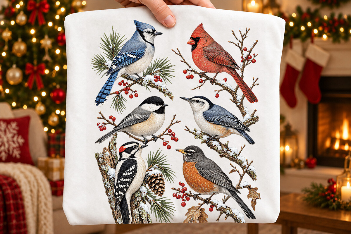 winter bird stickers: Winter Birds Christmas PNG for a Large Decorative Accent original product preview