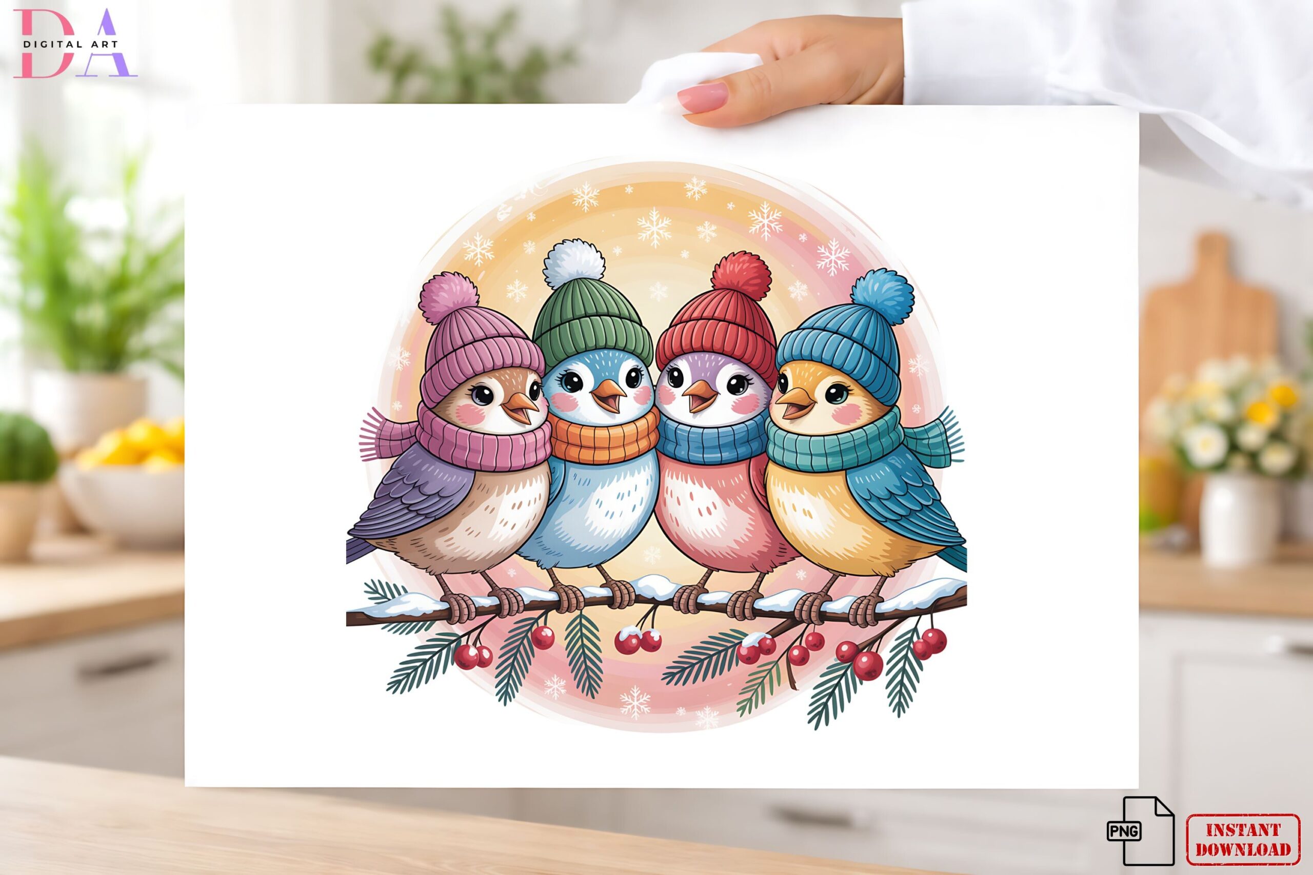 winter bird stickers: Cozy Winter Birds on a Snowy Branch PNG original product preview
