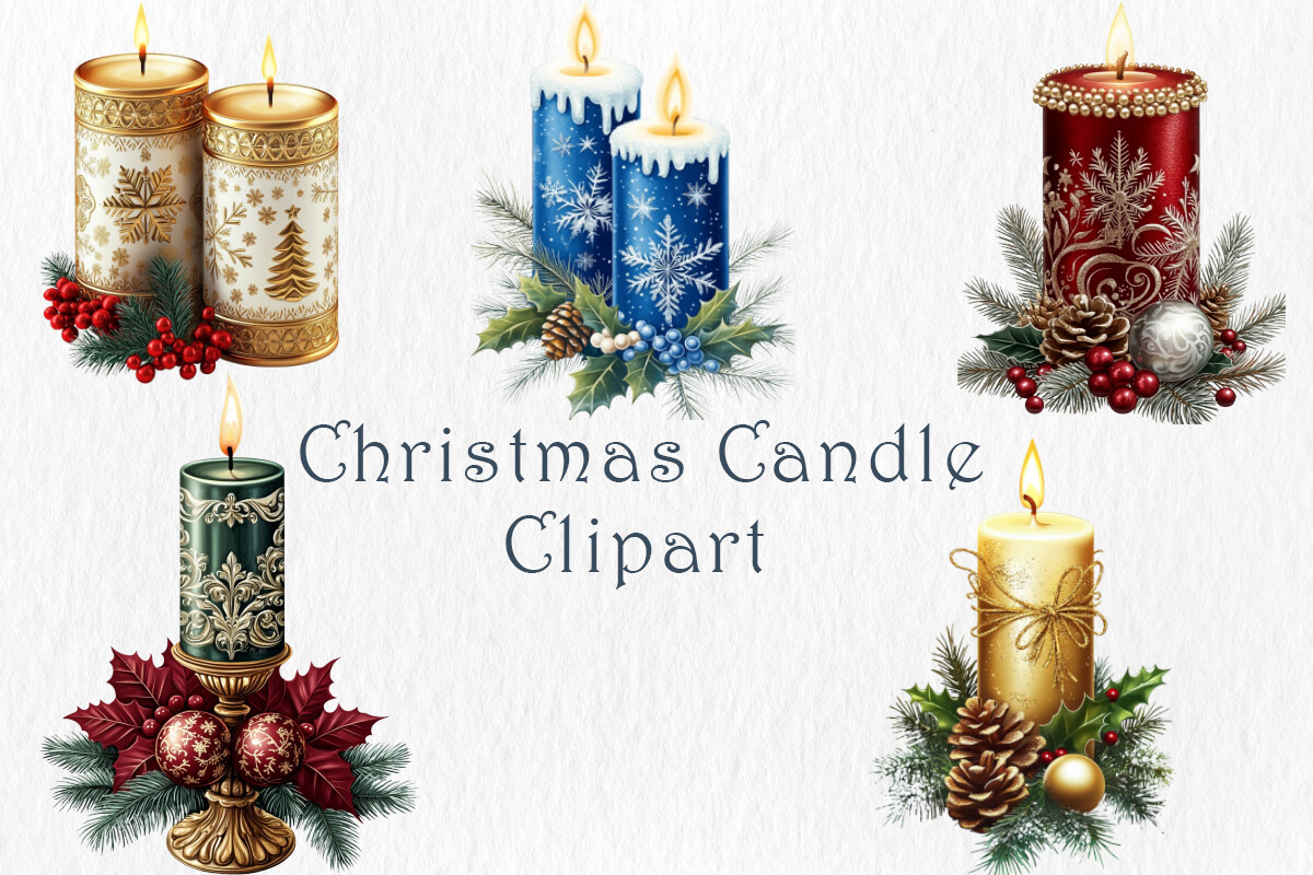 Christmas candle stickers: Decorative Christmas Candle Artwork by GB Trendy Design