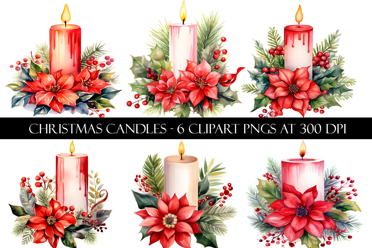 Christmas candle stickers: Six Transparent Candle Illustrations by Digital Paper Packs