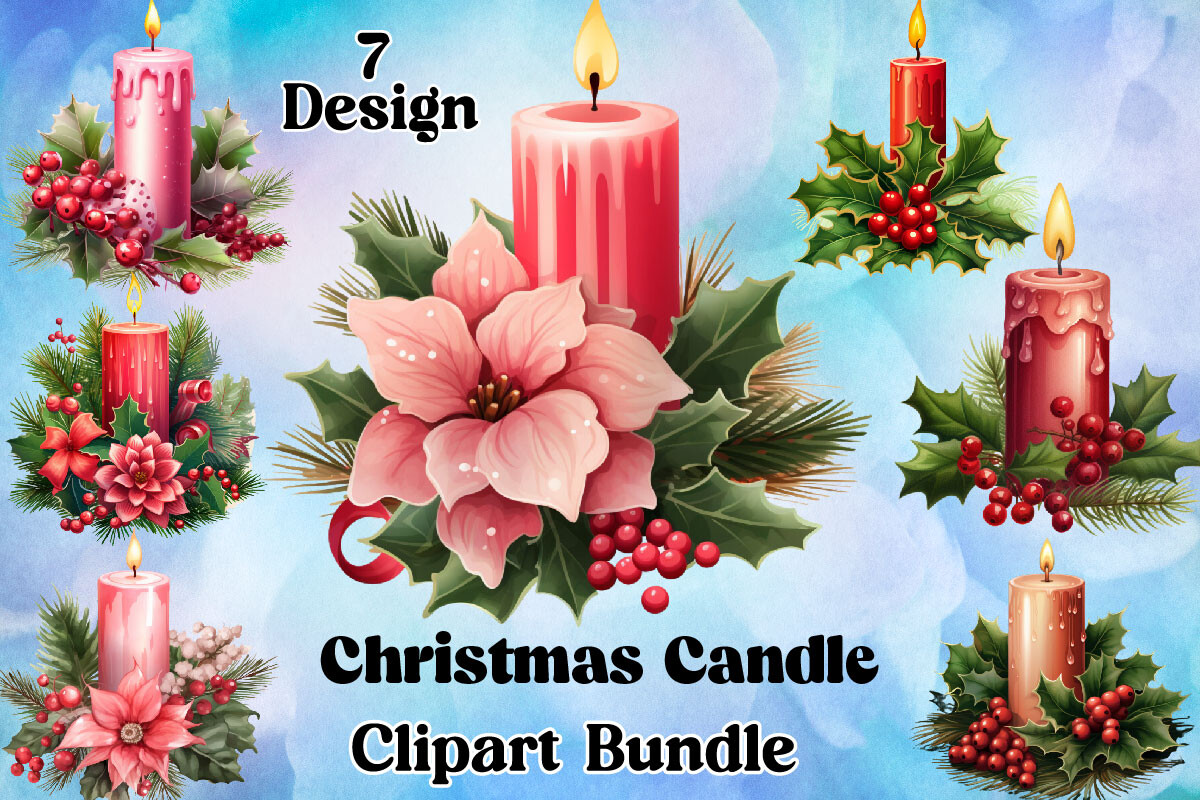 Christmas candle stickers: Christmas Candle PNG Bundle by Bundle
