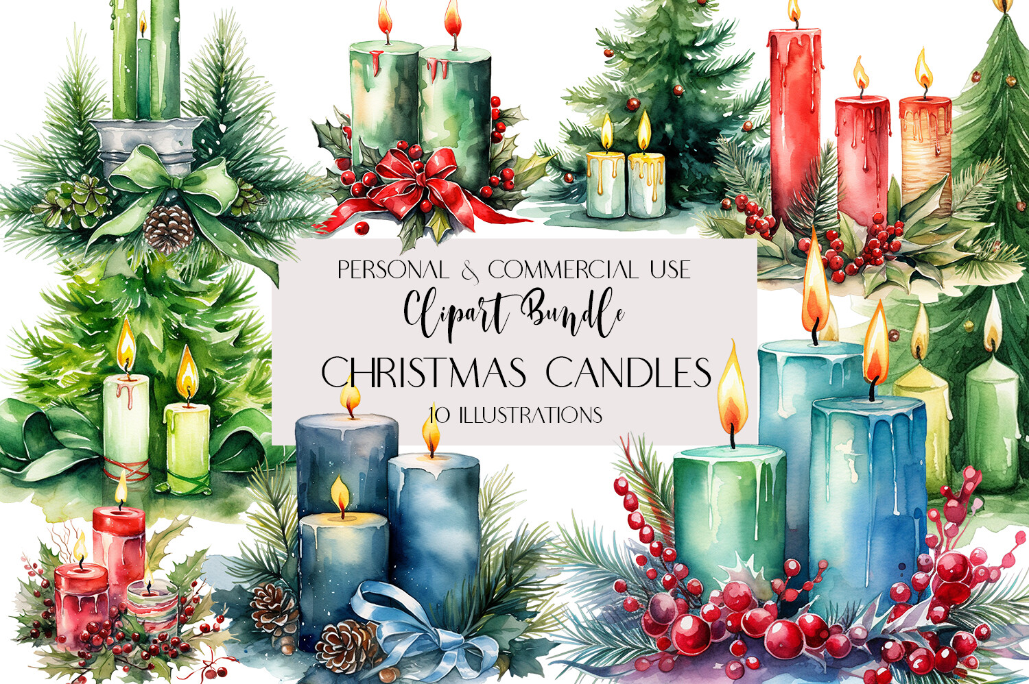Christmas candle stickers: Ten Candle Illustrations by MyMagicWorldArt