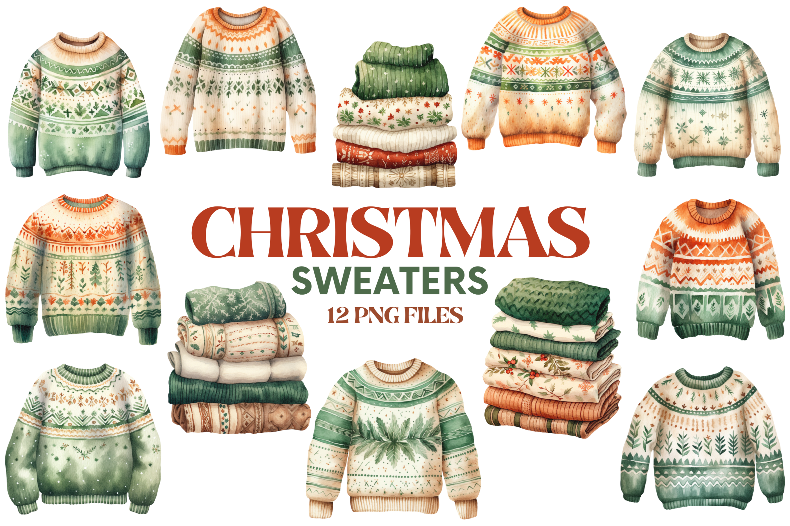 Christmas sweater stickers: Twelve Sweater PNGs by hygge.artstudio