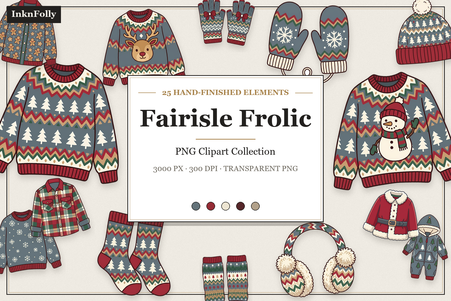 Christmas sweater stickers: 25 Fairisle-Inspired Elements by Inknfolly
