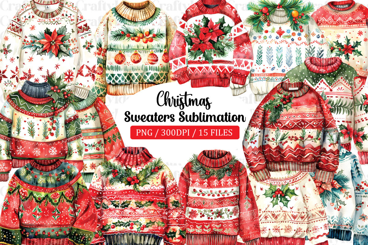 Christmas sweater stickers: Fifteen Transparent Sweater PNGs by CraftyIdeas