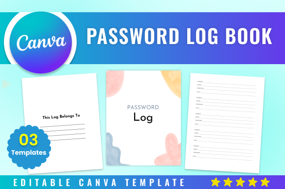 password log templates: Three Editable Canva Password-Log Pages