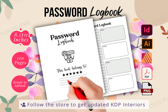 password log templates: Editable Password Interior for Illustrator, InDesign or Affinity