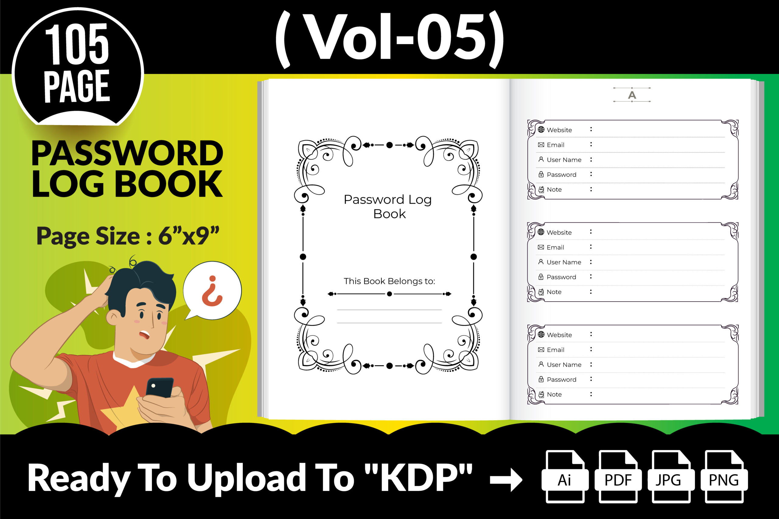 password log templates: Password Log Interior with AI, PDF and Image Outputs